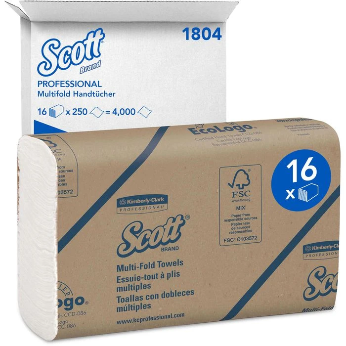 Kimberly-Clark Papierhandtücher Scott, 1804, 1-lagig, Multifold-Falz, 23,5 X 23,0cm, 4000 Stück 2 Kimberly-Clark Papierhandtücher Scott, 1804, 1-lagig, Multifold-Falz, 23,5 X 23,0cm, 4000 Stück
