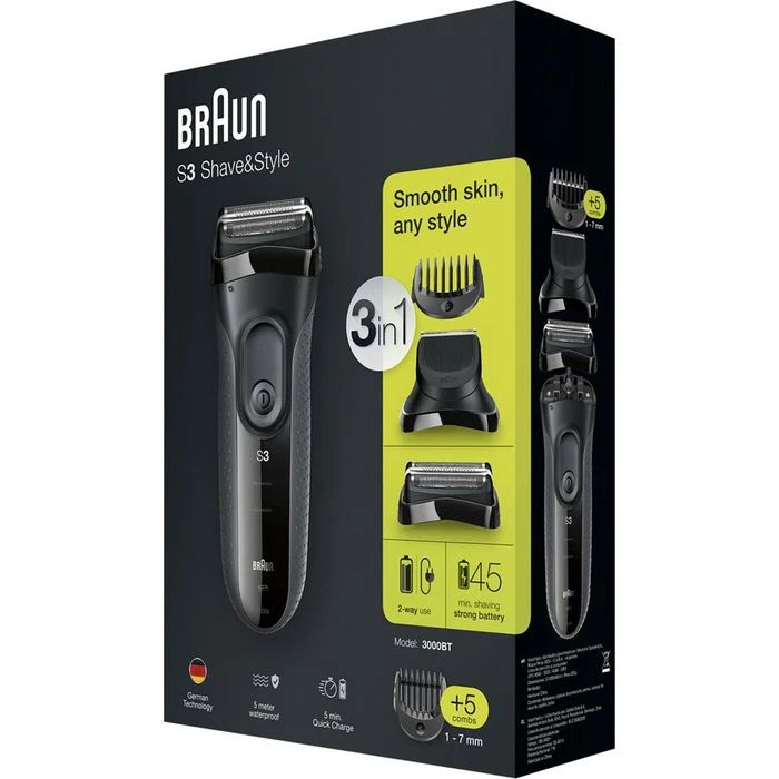 Braun Rasierer Series 3 Shave&Style 3000BT, 3 In 1, Für Männer, Trockenrasierer, Trimmer 4 Braun Rasierer Series 3 Shave&Style 3000BT, 3 In 1, Für Männer, Trockenrasierer, Trimmer – Bild 2
