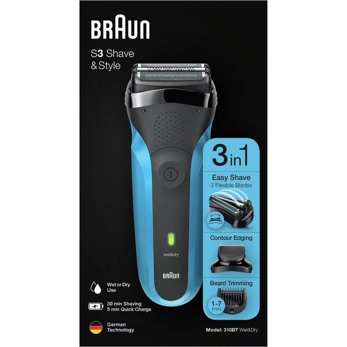 Braun Elektrorasierer Series 3 310BT Shave & Style, Für Herren, Wet & Dry, Mit Trimmer, Schwarz/blau 10 Braun Elektrorasierer Series 3 310BT Shave & Style, Für Herren, Wet & Dry, Mit Trimmer, Schwarz/blau – Bild 8