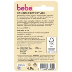 Bebe Lippenbalsam 3in1 Repair Lippenpflege, Mit Glycerin, Avocadoöl Und Mandelöl, 4,9g -Franz-Mensch Shop 1dfb0af7610c24da8a489636706bcc27c8c2ca78 lippenbalsam bebe 3in1 repair lippenpflege