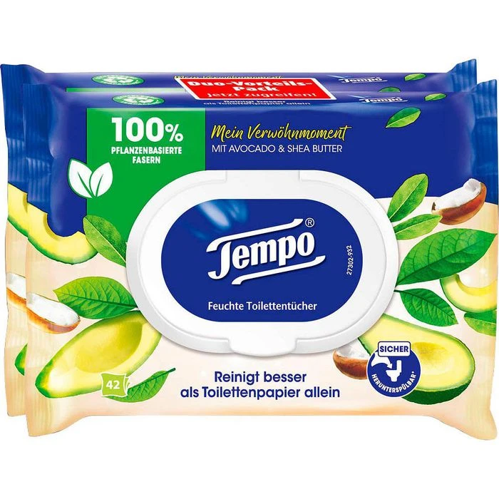 Tempo Toilettenpapier Mein Verwöhnmoment, Feuchte Tücher, Avocado & Shea Butter, 2x42 Tücher 3 Tempo Toilettenpapier Mein Verwöhnmoment, Feuchte Tücher, Avocado & Shea Butter, 2x42 Tücher