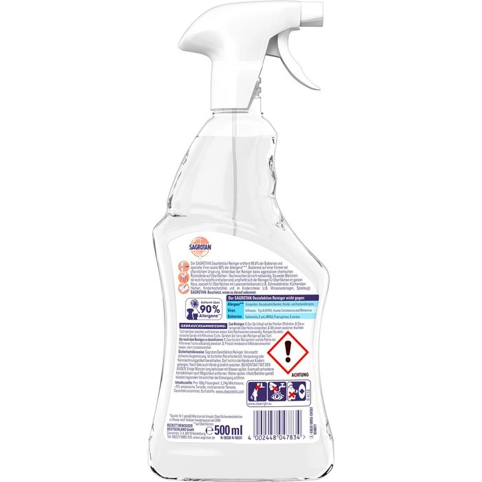 Sagrotan Desinfektion Reiniger, Hygienereiniger, 3fach Schutz, Antibakteriell 500ml 4 Sagrotan Desinfektion Reiniger, Hygienereiniger, 3fach Schutz, Antibakteriell 500ml – Bild 2