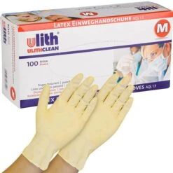 Ulith Latex Natur Puderfrei Gr.M Einmalhandschuhe, 100 Stück