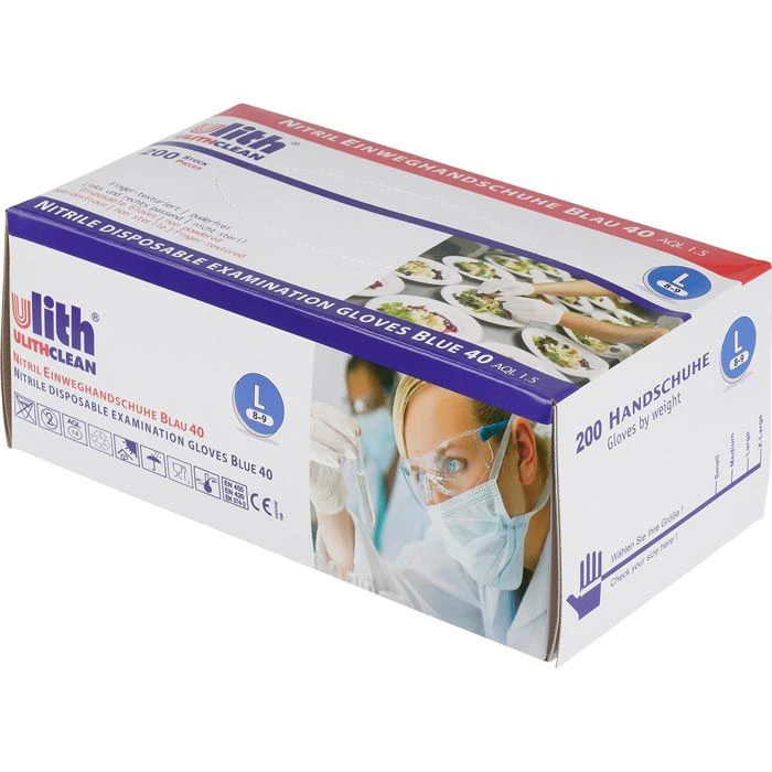 Ulith Einmalhandschuhe Nitril Typ 40, Puderfrei, Blau, 200 Stück, Größe L 4 Ulith Einmalhandschuhe Nitril Typ 40, Puderfrei, Blau, 200 Stück, Größe L – Bild 3