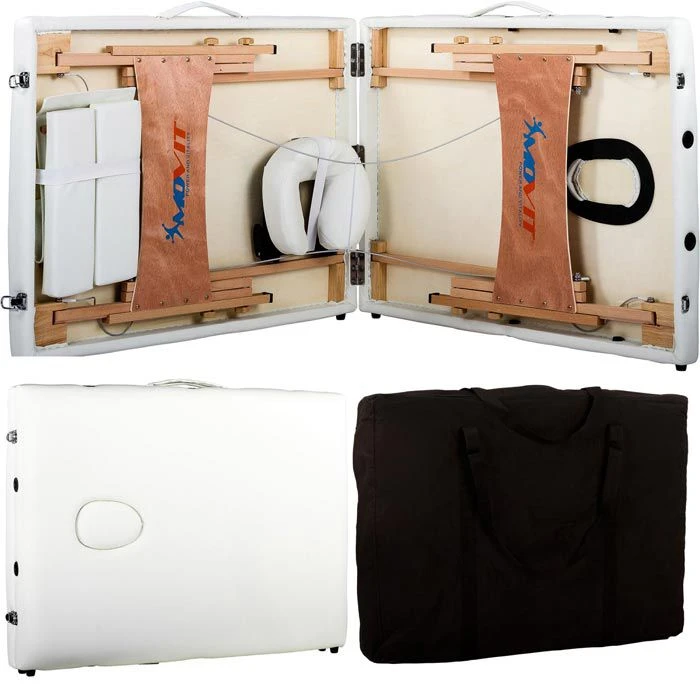 Movit Massageliege Weiß, Höhenverstellbar, Klappbar, Holz 4 Movit Massageliege Weiß, Höhenverstellbar, Klappbar, Holz – Bild 2