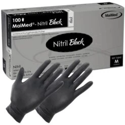 MaiMed Einmalhandschuhe Nitril Black, Puderfrei, 76843, Schwarz, 100 Stück, Größe L