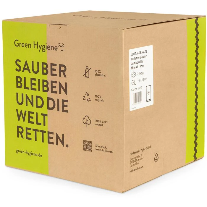 GreenHygiene Toilettenpapier Jutta-Renate, 2-lagig, Mini-Jumbo, Recycling, 180 M, 16 Rollen 6 GreenHygiene Toilettenpapier Jutta-Renate, 2-lagig, Mini-Jumbo, Recycling, 180 M, 16 Rollen – Bild 4