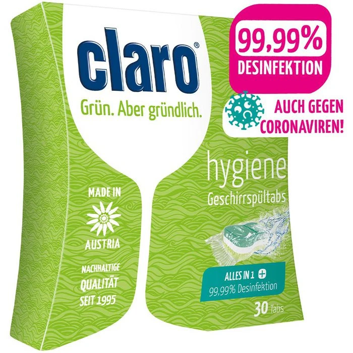 Claro Spülmaschinentabs Hygiene Tabs, Alles In 1, 99,99% Desinfektion, Phosphatfrei, 30 Tabs 3 Claro Spülmaschinentabs Hygiene Tabs, Alles In 1, 99,99% Desinfektion, Phosphatfrei, 30 Tabs