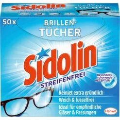 Sidolin Brillenputztücher Brillentücher, Streifenfrei, Einzeln Verpackt, 50 Stück