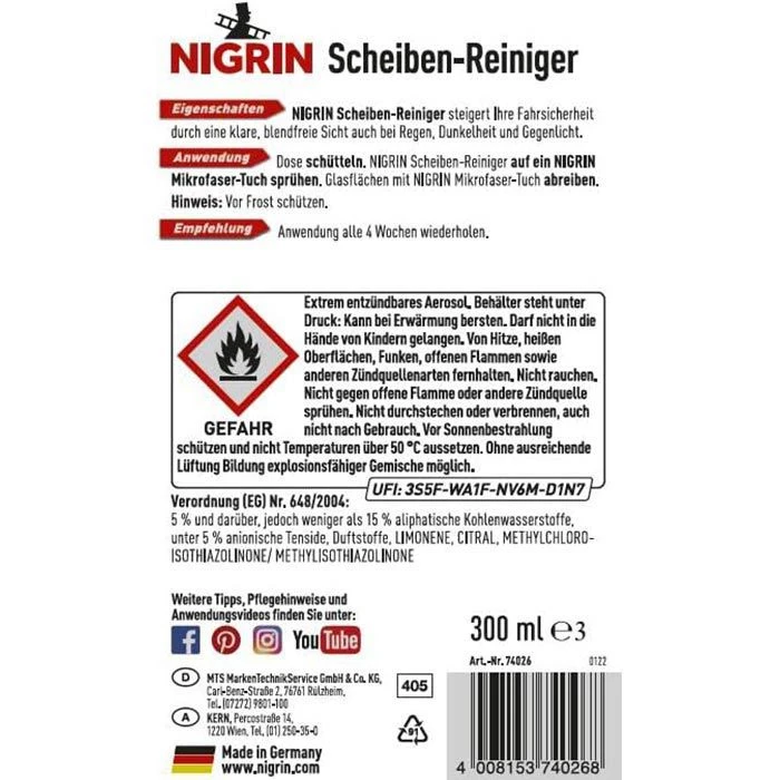 Nigrin Glasreiniger Scheibenreiniger, Schaum, Schnell Wirksam, 300ml 7 Nigrin Glasreiniger Scheibenreiniger, Schaum, Schnell Wirksam, 300ml – Bild 5