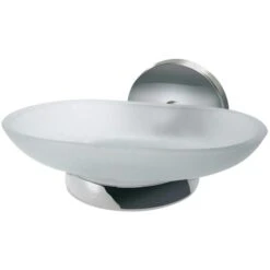 Fackelmann Seifenschale Vision 86768 Verchromt, Zur Wandmontage, Glas & Metall, Silber / Weiß