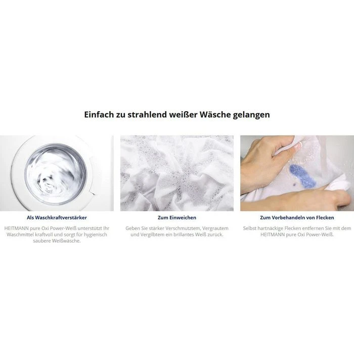 Heitmann Fleckenentferner Pure Oxi Power-Weiß, Für Kleidung, Gegen Grauschleier, Pulver, 500g 4 Heitmann Fleckenentferner Pure Oxi Power-Weiß, Für Kleidung, Gegen Grauschleier, Pulver, 500g – Bild 2