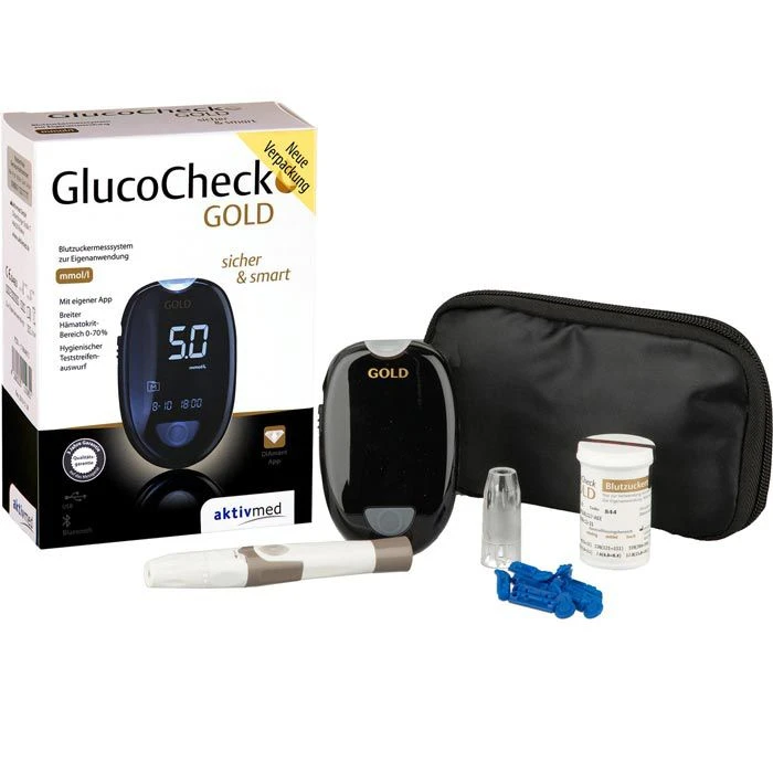 Aktivmed Blutzuckermessgerät GlucoCheck Gold, Set Mit 10 Teststreifen & 10 Lanzetten, Mmol/L 4 Aktivmed Blutzuckermessgerät GlucoCheck Gold, Set Mit 10 Teststreifen & 10 Lanzetten, Mmol/L – Bild 2