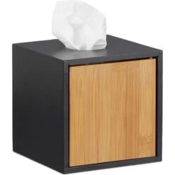 Relaxdays Kosmetiktücherbox 10022178, Bambus, BxHxT: 14,5 X 14,5 X 14,5 Cm, Schwarz