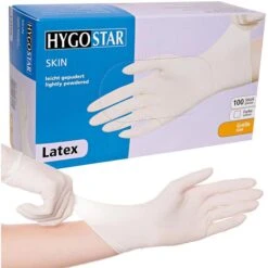 Franz-Mensch Einmalhandschuhe Skin Latex, 2651, Gepudert, Weiß, 100 Stück, Größe L