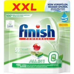 Finish Spülmaschinentabs Calgonit PowerBall 0%, All In 1, Geschirr-Reiniger, 55 Tabs