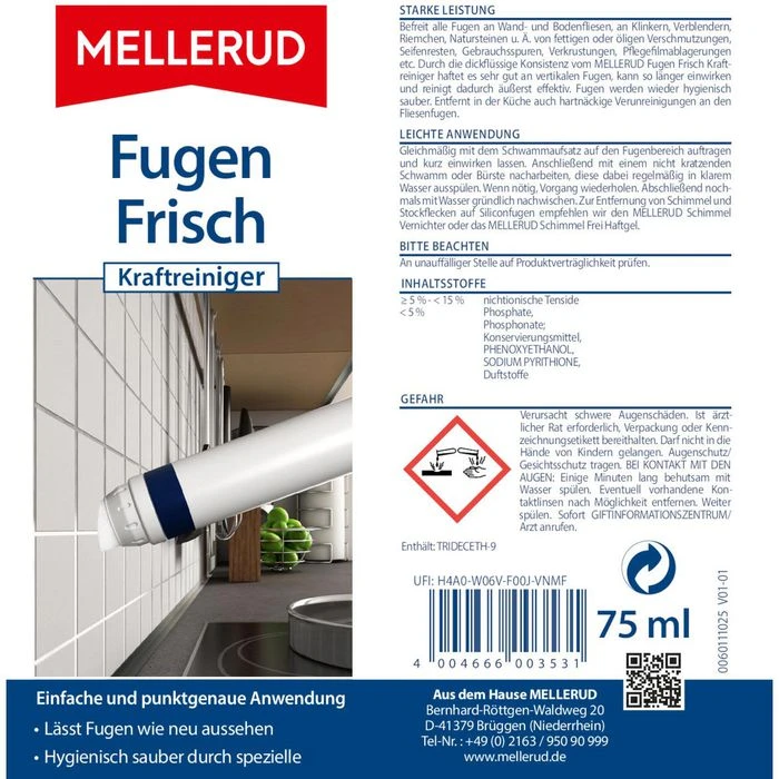 Mellerud Fugenreiniger Fugen Frisch Kraftreiniger, Tube, Gel, Mit Schwammaufsatz, 75ml 7 Mellerud Fugenreiniger Fugen Frisch Kraftreiniger, Tube, Gel, Mit Schwammaufsatz, 75ml – Bild 5