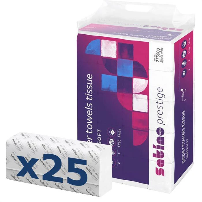 Satino Prestige By Wepa Papierhandtücher, 275000, Weiß, 2-lagig, Interfold-Falz, 24 X 24 Cm, 3750 Stück 3 Satino Prestige By Wepa Papierhandtücher, 275000, Weiß, 2-lagig, Interfold-Falz, 24 X 24 Cm, 3750 Stück
