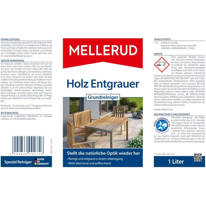 Mellerud Holzreiniger Holz Entgrauer Grundreiniger, Für Alle Hölzer, 2001002756, 1 Liter 6 Mellerud Holzreiniger Holz Entgrauer Grundreiniger, Für Alle Hölzer, 2001002756, 1 Liter – Bild 4