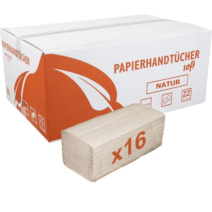 Papierhandtücher 2lagig 25x23 Natur Zick-Zack-Falz 3200 Stück 3 Papierhandtücher 2lagig 25x23 Natur Zick-Zack-Falz 3200 Stück