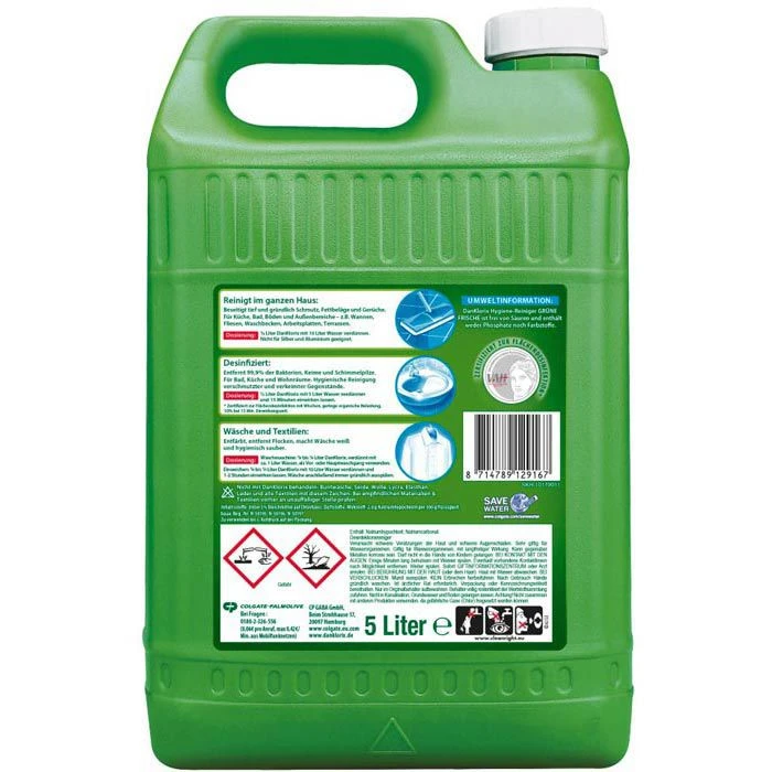 DanKlorix Hygienereiniger Grüne Frische, Aktiv-Chlor, Kanister, Desinfizierend, 5 Liter 5 DanKlorix Hygienereiniger Grüne Frische, Aktiv-Chlor, Kanister, Desinfizierend, 5 Liter – Bild 3