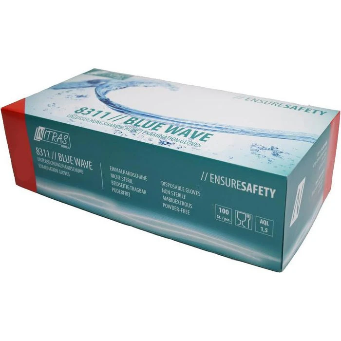 NITRAS Einmalhandschuhe Blue Wave Nitril, Puderfrei, Blau, 100 Stück, Größe M 3 NITRAS Einmalhandschuhe Blue Wave Nitril, Puderfrei, Blau, 100 Stück, Größe M – Bild 2