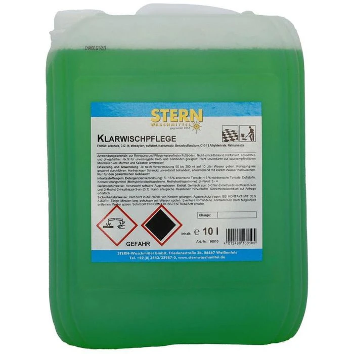Stern Unterhaltsreiniger Klarwischpflege, Reinigung Und Pflege, Parfümiert, 10 Liter 3 Stern Unterhaltsreiniger Klarwischpflege, Reinigung Und Pflege, Parfümiert, 10 Liter